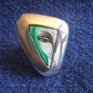 UNIQUE 950 Silver ring w/oil paint on wood inlay